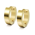 Close-up of golden polished stainless steel hoop earrings with a secure hinge closure - Wide Hoop Earrings / Gold