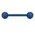 Vue détaillée d'un piercing de langue bleu mat en acier inoxydable de forme haltère - Bleu