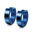 Detail of blue brushed stainless steel hoop earrings with a secure clasp closure - Wide Hoop Earrings / Blue