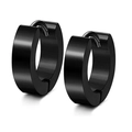 Detail of black brushed stainless steel hoop earrings with secure pin closure mechanism - Wide Hoop Earrings / Black