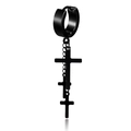 Détail de la boucle d'oreille noire en acier inoxydable avec trois croix suspendues - Croix triple couche (Style-13) / Noir
