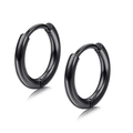Detail of minimalist black stainless steel hinged hoop earrings with a mirror finish - Thin Hoop Earrings / Black