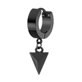 Détail d'une créole en acier inoxydable noir mat avec pendentif prisme triangulaire chic - Pendentif pyramide triangulaire (Style-17) / Noir
