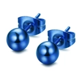 Orecchini a sfera in acciaio inossidabile blu elettrico lucido con chiusura a farfalla - Stile Sfera Rotonda Minimalista / Blu / 2mm