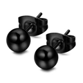 Elegantes pendientes de bola negros de acero inoxidable con acabado pulido brillante - Estilo Bola Redonda / Negro / 2mm (1 Par)