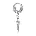 Gothic stainless steel hoop earring with a detailed silver dagger pendant on white background - Silver Style 3