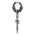 Macro detail of gothic dagger earring in matte black stainless steel with dragon texture - Black Style 3