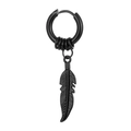 Detailed macro view of black stainless steel feather pendant with fine texture and rings - Black Style 4