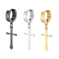 Orecchini a cerchio in acciaio inox con pendenti a croce nei colori nero argento oro - Stile Croce Semplice Unisex (Stile-5) / Argento