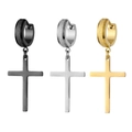 Set di 3 paia di orecchini a croce in acciaio inossidabile nero, argento e oro - Stile Croce Cerchio Opaco (Stile-6) / Argento