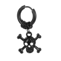 Matte black stainless steel hoop earrings featuring gothic skull and crossbones pendant - Black Style 6
