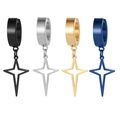 Set di quattro clip per orecchie in acciaio inossidabile con pendenti a stella a quattro punte - Stile Stella a Quattro Punte Traforata (Stile-12) / Argento