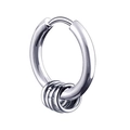 Detailed close-up of stainless steel hoop earrings with three small decorative metal rings - Silver Style 1