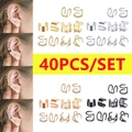 Set di 40 earcuff in oro argento oro rosa e nero per orecchie senza fori per orecchini - Multicolore Misto (Collezione di Stili Assortiti)