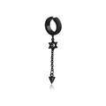 Black clip-on earring with hexagram charm and conical spike drop on a fine chain - Hexagram Spike Chain (Style 41)
