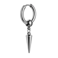 Detailed view of silver stainless steel hoop earring with sleek tapered cone pendant - Silver Style 2