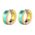 Macro detail of rainbow gradient stainless steel ear clips for non-pierced ears - Hoop Ear Clips (Style-1) / Colorful