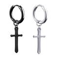 Dettaglio di orecchini a cerchio in acciaio inossidabile argento e nero con croce - Stile Croce Latina Lunga (Stile-7) / Argento