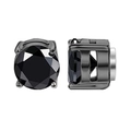 Detail of black faceted magnetic stud earrings with four-prong setting on white background - Zirconia Magnetic Studs (Style-3) / Black