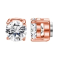 Macro view of rose gold magnetic stud earrings with clear round-cut cubic zirconia crystals - Zirconia Magnetic Studs (Style-3) / Rose Gold