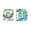 Detailed view of rainbow plated magnetic stud earrings with clear round cubic zirconia stones - Zirconia Magnetic Studs (Style-3) / Colorful