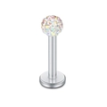 Set di 12 piercing per labbra in acciaio inox con sfere Shamballa in cristallo AB - Stile Sfera Pavé di Strass Argento