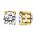 Front and side view of gold magnetic stud earrings with round clear crystal setting - Zirconia Magnetic Studs (Style-3) / Gold