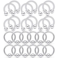 Detailed set of 24 polished stainless steel circular barbells and ball closure rings - 10mm / 24-Piece Set - Silver 16G
