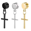 Dettaglio degli orecchini magnetici a croce nei colori nero, argento e oro lucido - Stile Croce Magnetica Lucida (Stile-31) / Argento