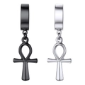 Dettaglio degli orecchini a croce Ankh in metallo lucido nei colori nero e argento - Stile Croce Ankh (Stile-16) / Oro