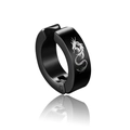 Boucle d'oreille homme en acier noir mat avec motif de totem dragon blanc gravé - Créole Totem Dragon(Style 8)