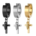 Orecchini a cerchio tricolore con pendenti a croce e punta in nero, argento e oro - Stile Pendente Croce e Punta (Stile-14) / Oro