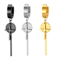 Dettaglio di orecchini con pendente a croce e barra in nero, argento e oro acciaio - Stile Pendente Multi-Elemento (Stile-13) / Oro