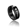 Boucle d'oreille clip noire pour hommes avec motif de cinq étoiles blanches - Créole Motif Étoile(Style 9)