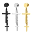 Vista dettagliata di orecchini magnetici a croce in acciaio nero, oro e argento - Stile Catena Magnetica Doppia Croce (Stile-29) / Argento