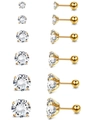 Detaillierter Vergleich von sechs Größen vergoldeter Zirkonia-Ohrstecker im Set - Schraubkugel Verschluss Stil / 3mm / Gold