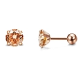 Détails des boucles d'oreilles en or rose avec fermoir à vis et zircon champagne rond - Or Rose (Zircone Champagne) / 2.0mm
