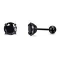 Détail des boucles d'oreilles en zircon noir avec serti 4 griffes et fermoir à vis à bille - Noir (Zircone Noire) / 2.0mm