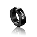 Boucle d'oreille clip noire en acier inoxydable avec texte I Love U et motif de cœur - Créole Gravée I Love U(Style 12)