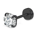 Détail d'un clou d'oreille en acier noir avec zircon rond serti à quatre griffes - Diamètre 2mm / Noir