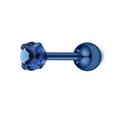 Vue macro d'un clou d'oreille en zircone bleue à 4 griffes avec fermoir à bille vissé - Bleu (Zircone bleue)