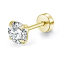 Vue détaillée du clou d'oreille doré à quatre griffes avec zircone et fermoir disque plat - Diamètre 2mm / Or