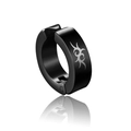 Boucle d'oreille homme en acier noir avec motif de flamme tribale et fini poli - Créole Totem Flamme(Style 14)
