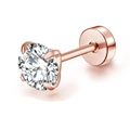 Vue macro de la boucle d'oreille en zircon or rose avec fermoir à vis plat sécurisé - Diamètre 2mm / Or rose