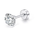 Détail d'un clou d'oreille en zircone avec serti 4 griffes et fermoir plat à vis - Diamètre 2mm / Argent