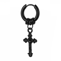 Dettaglio dell'orecchino a cerchio in acciaio inossidabile nero opaco con croce - Black Jesus Crucifix Detail Cross Hoop