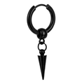 Dettaglio orecchino a cerchio in acciaio nero con ciondolo a cono in stile punk rock - Black Minimalist Long Cone Spike Earring