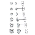Detaillierter Vergleich von sechs Zirkonia-Ohrsteckern mit Vier-Krallen-Fassung, 3mm bis 8mm - Schmetterlings Verschluss Stil / 3mm / Silber