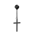 Black stainless steel magnetic cross earring with chain and clip on design for non pierced ears - Black Chain Cross Magnetic Earring