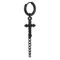 Orecchino a croce in acciaio inossidabile nero con pendente a rilievo e catena in metallo - Black Jesus Crucifix Dangle Chain Earring